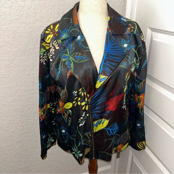 Chico’s Whimsical Floral Print Zipper Front Moto Long Sleeve Jacket Chicos - Picture 10 of 10